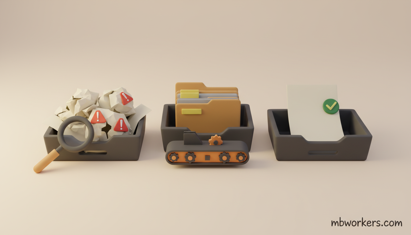 Drie documentbakken van chaos naar orde tonen welke MKB-processen je als eerste automatiseert met AI