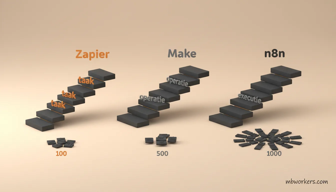 Kostenmodellen vergelijking: stijgende uitgaven per platform bij toenemend automatiseringsvolume