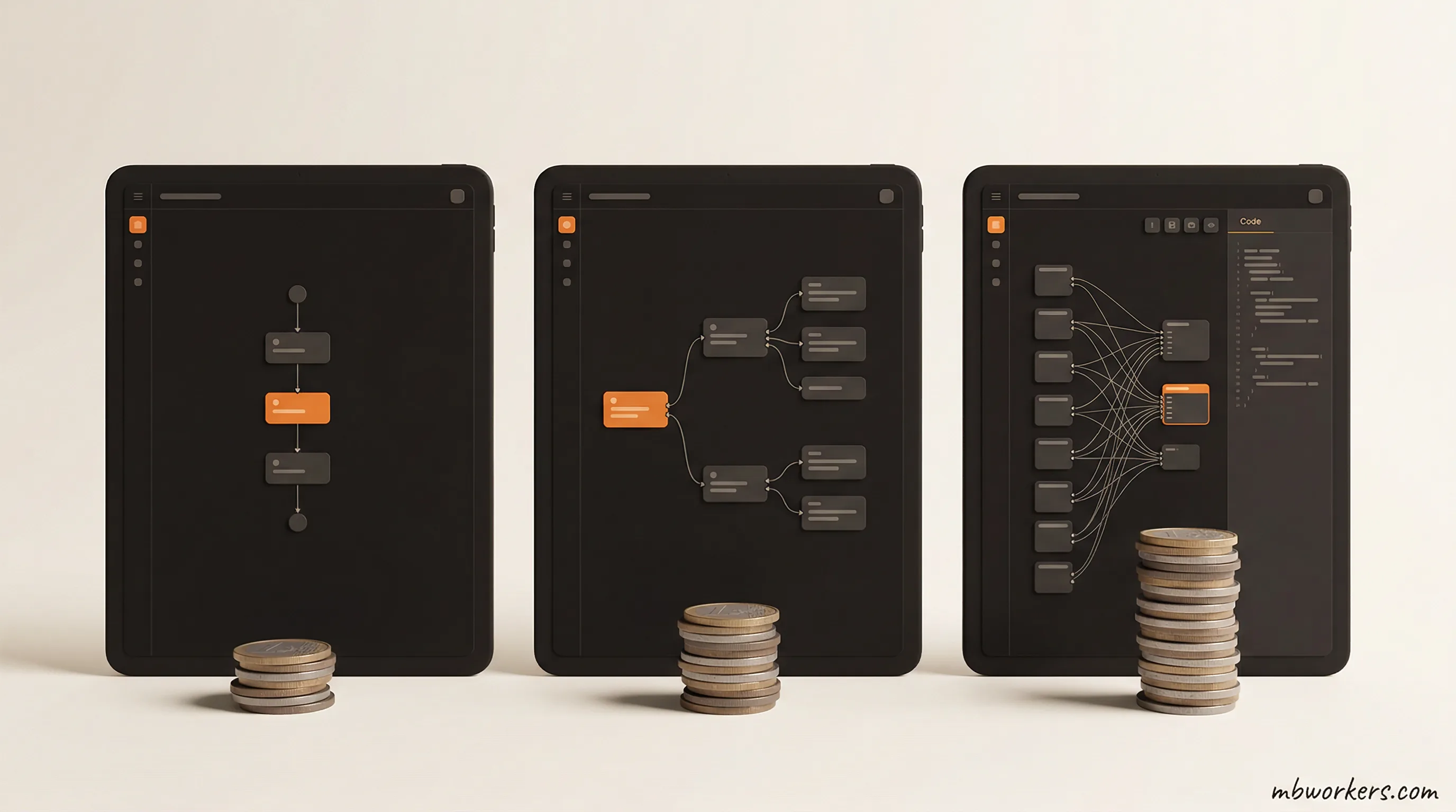 Vergelijking van n8n, Make en Zapier automatiseringsplatformen voor het Nederlandse MKB — drie werkende workflows naast elkaar op een scherm