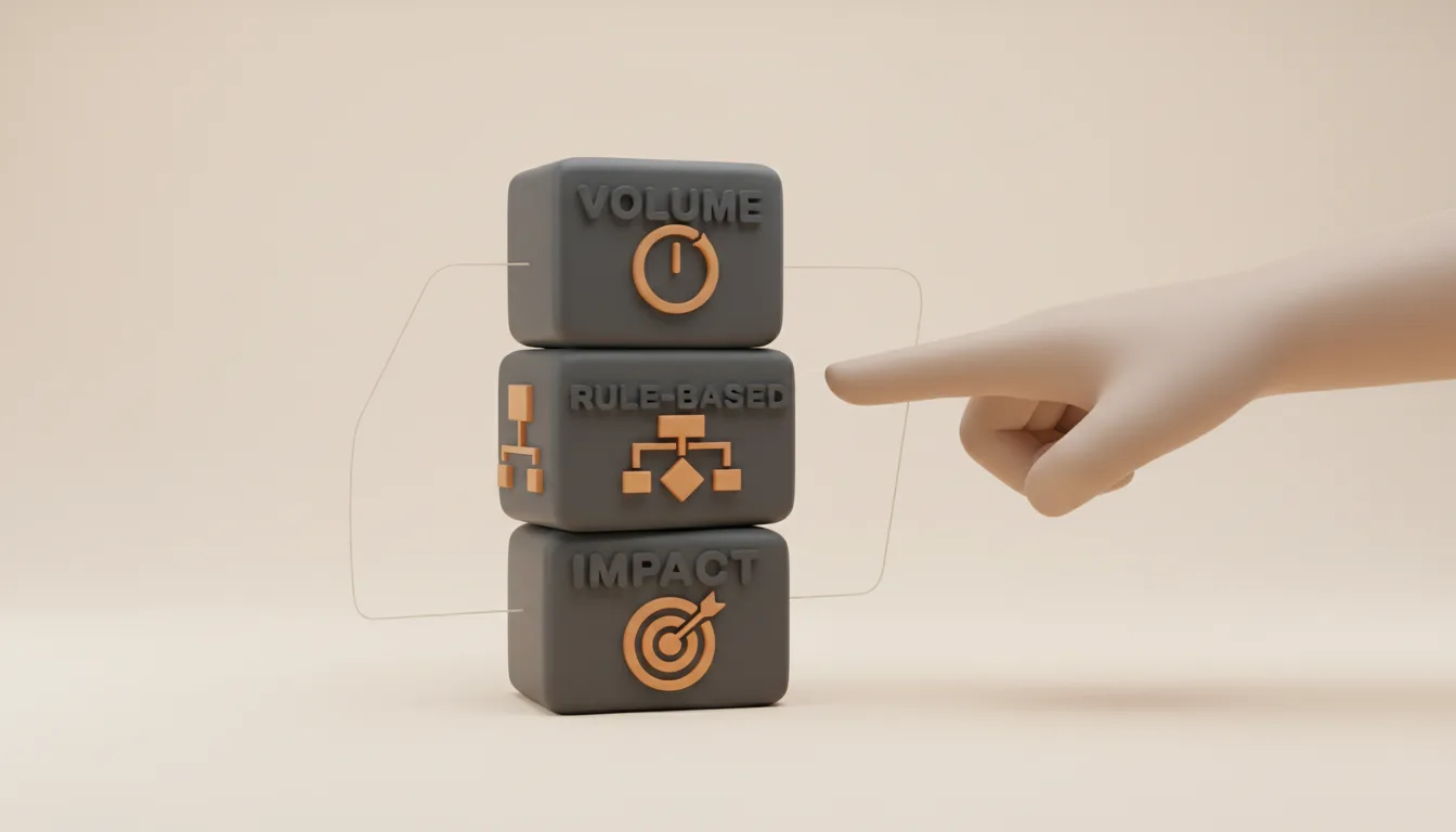 Drie criteria voor automatisering: volume, denkwerk, foutgevoeligheid in stapelmodel